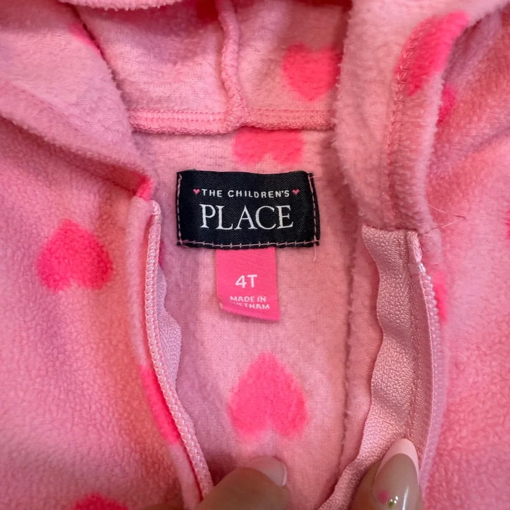 The Childrens Place Girls Pink Heart Fleece Peplum Zip Up Hoodie Jacket Size 4T